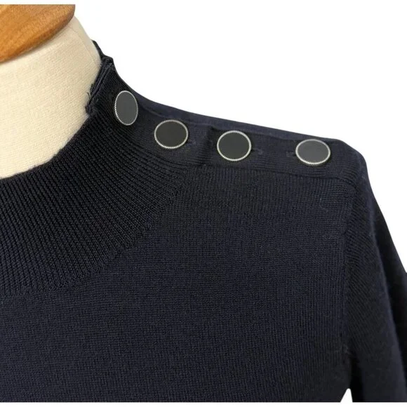 Sezane Jacob Sweater Jumper Navy Blue Long Sleeve Wool High Neck Buttons Size XS - Picture 2 of 11